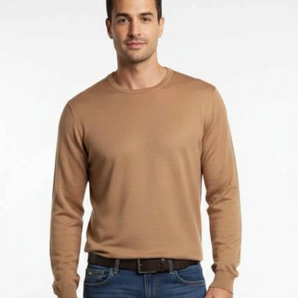 Hugo Boss Italy Made Camel Linen Blend Crewneck Sweater Sz M